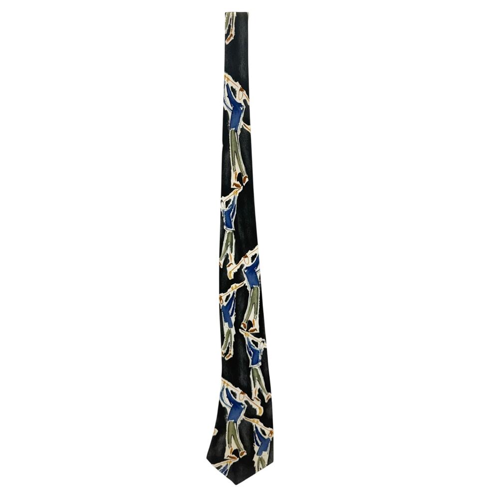 Vintage 90s T-Time Golf Silk Necktie USA Made Wide Artistic Mens Tie 59x4